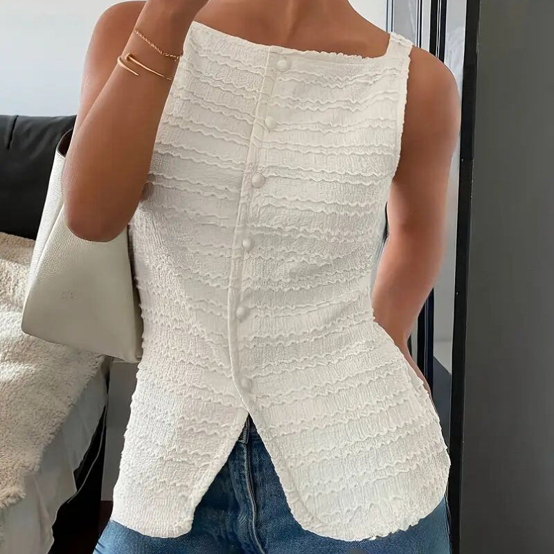Trendy Square Neck Button Up Vest Top