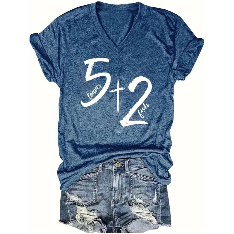 "5 Add 2" Print Casual T-Shirt