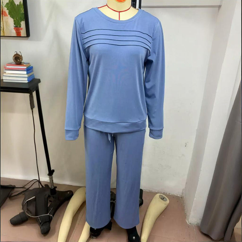 Crew Neck Long Sleeve Ruffle Design
