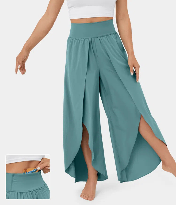 Premium Loose Split Elastic High Waist Wide Leg Trousers