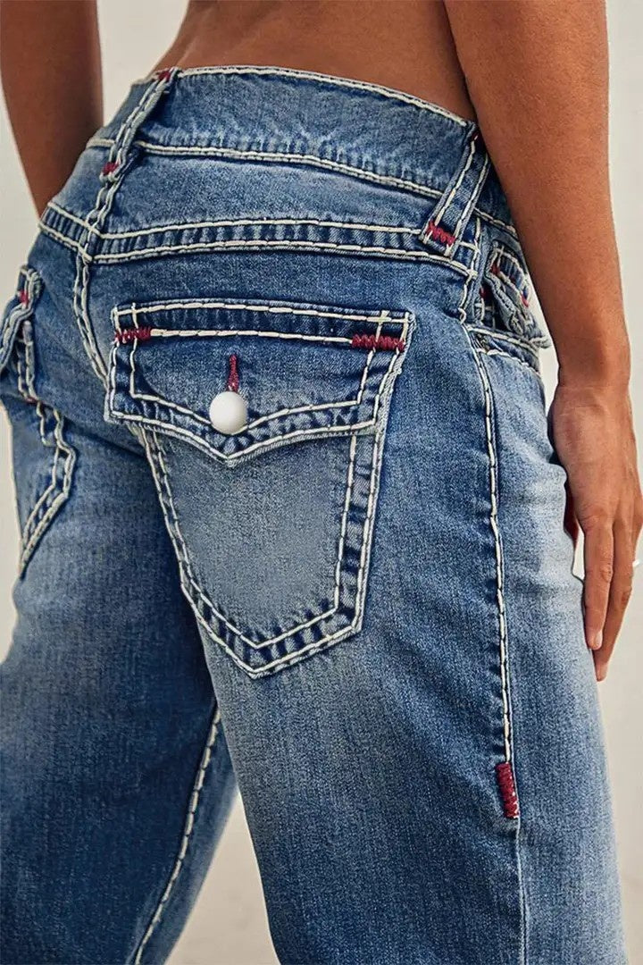 Classic Straight-Leg Blue Denim Jeans