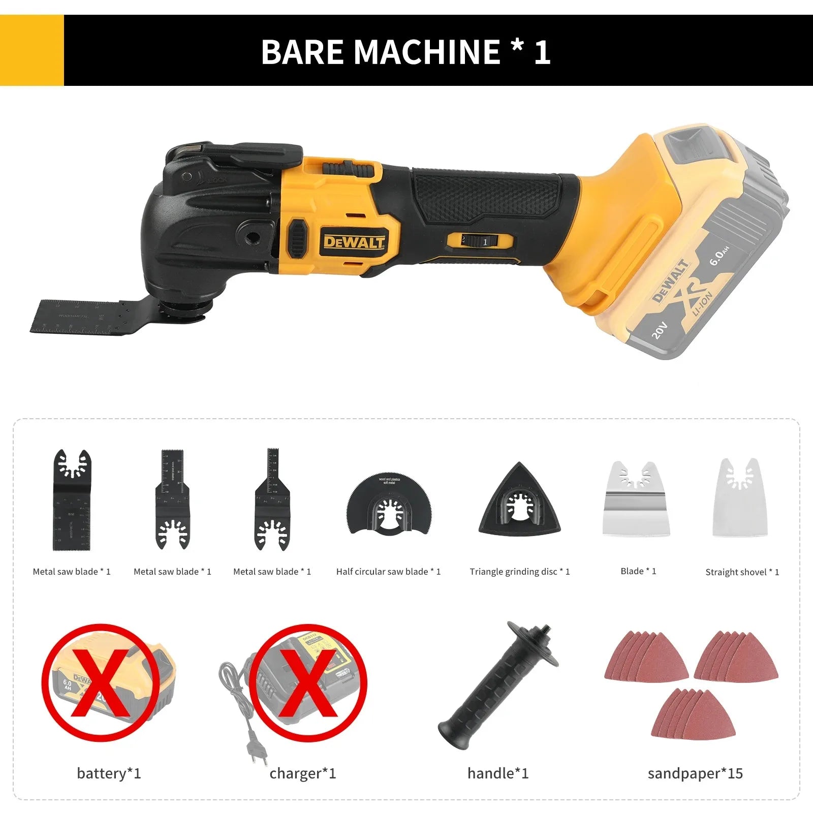 DEWALT 21V Brushless Cordless Oscillating Multi-Tool with 5 Accessories Tool-Free Quick Change for Cutting Sanding Grout Removal