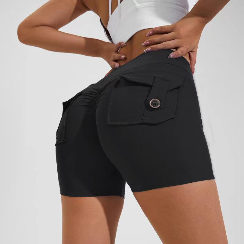 Premium High Waist Hip Lifting Shorts With Pockets Quick Dry