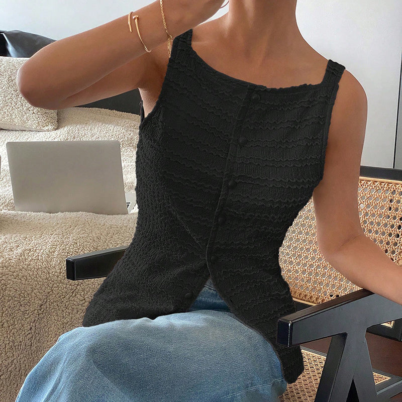 Trendy Square Neck Button Up Vest Top