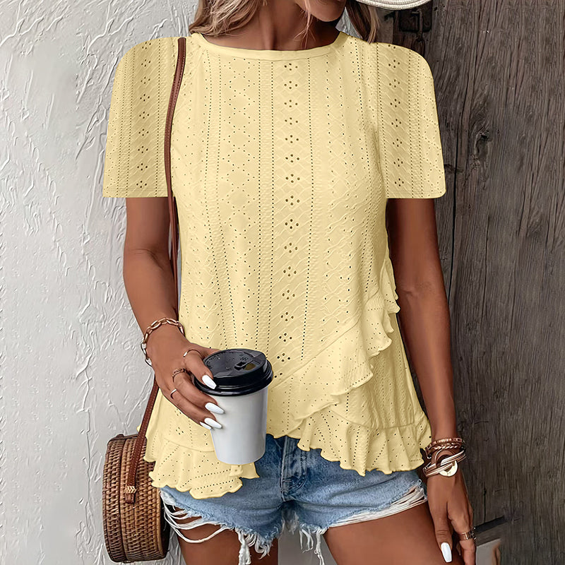 Casual Summer Crew Neck Blouses Top
