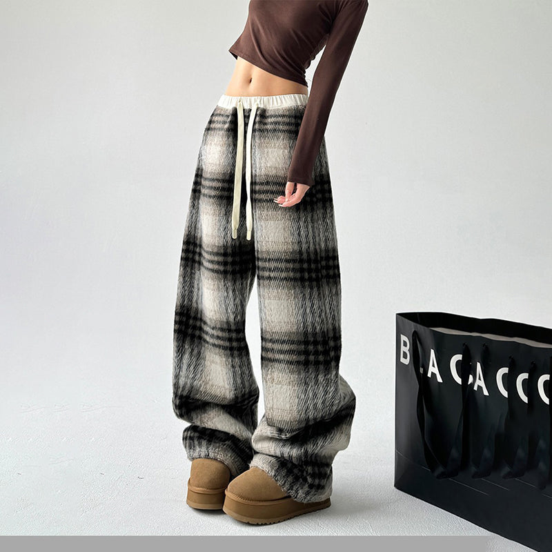 High-Waisted Plaid Wide Leg Pants