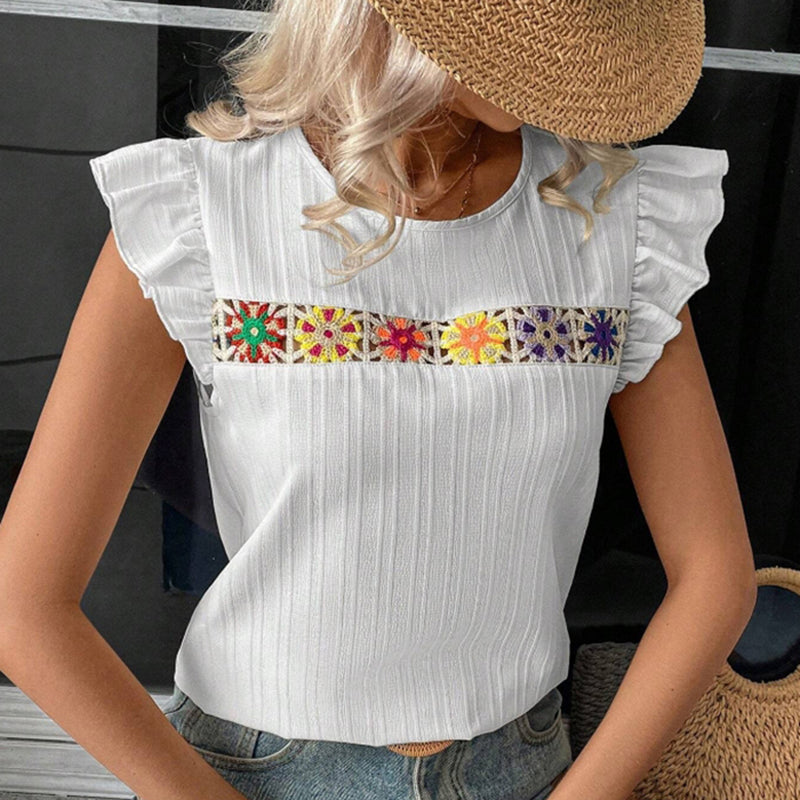 Ruffle Floral Crochet Blouse Shirt