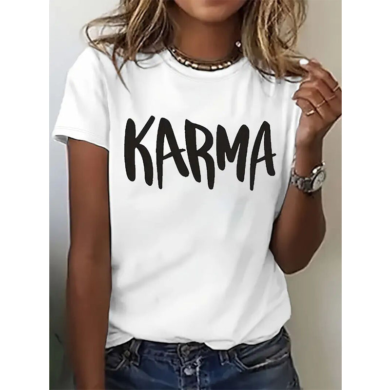 "KARMA" Print Casual T-Shirt