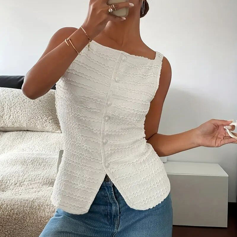 Trendy Square Neck Button Up Vest Top