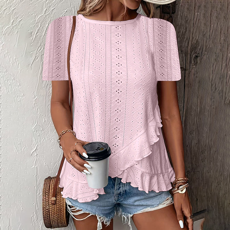 Casual Summer Crew Neck Blouses Top