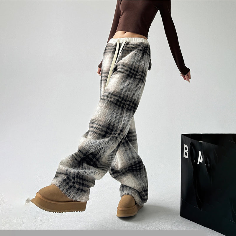 High-Waisted Plaid Wide Leg Pants