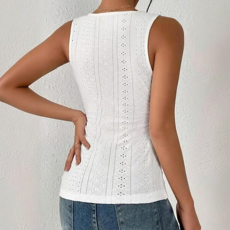 Ruched Tank Top Slim Fit Button Detail