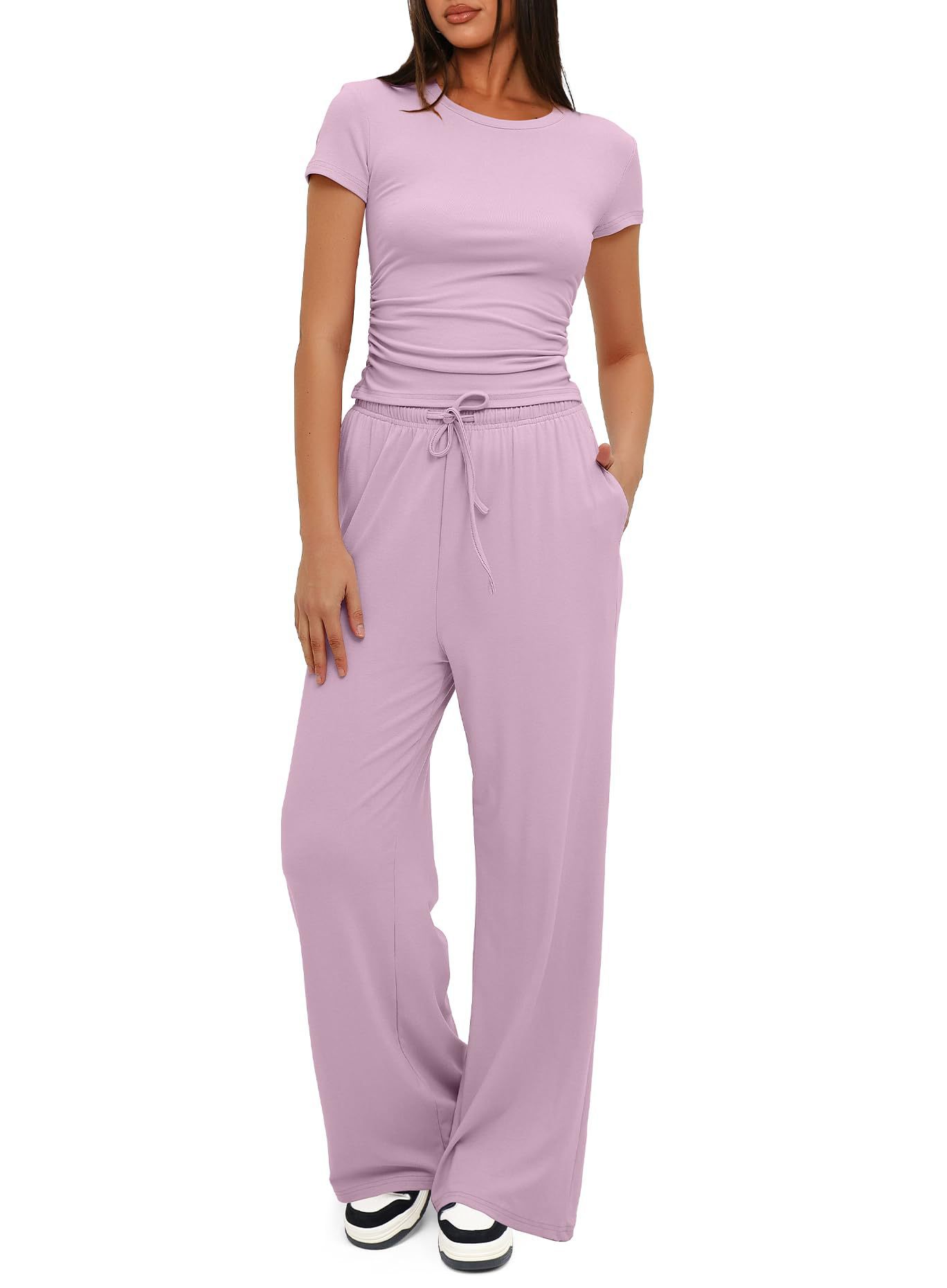 Premium High-Quality 2-Piece Yoga Set: Short Sleeve Top & Wide-Leg Pants