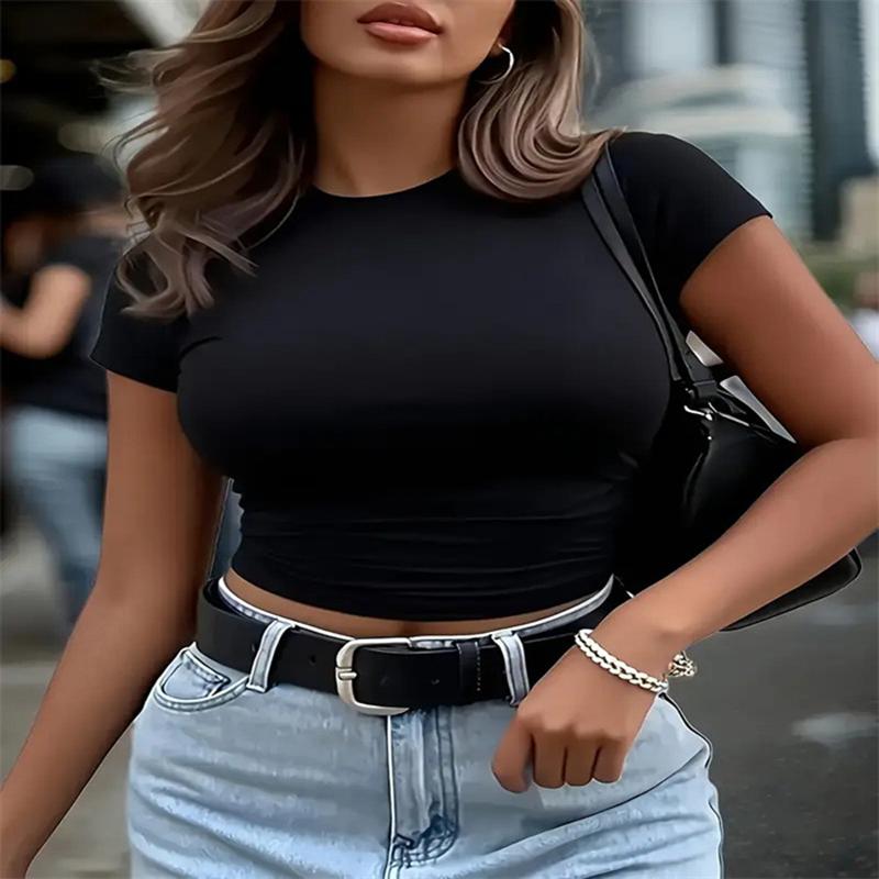 Slim Fit Crop Tee Crew Neck Short Sleeve