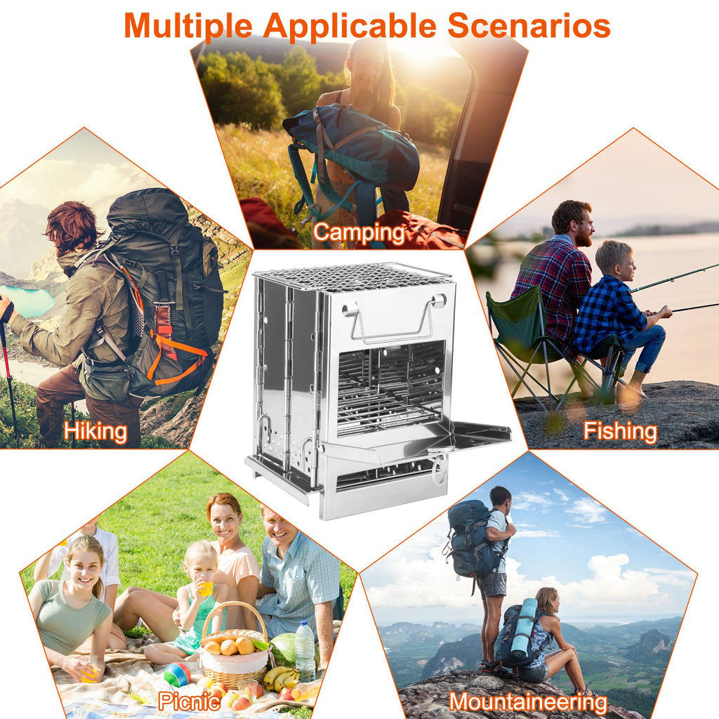 1Pc Portable Backpacking Stove For Camping Hiking Picnic BBQ Outdoor Cooker Folding Travel Charcoal Stove With Handle Carry Bag 2 Bolts