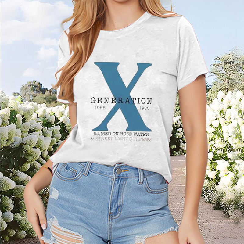 Casual Round Neck Letter Print Top