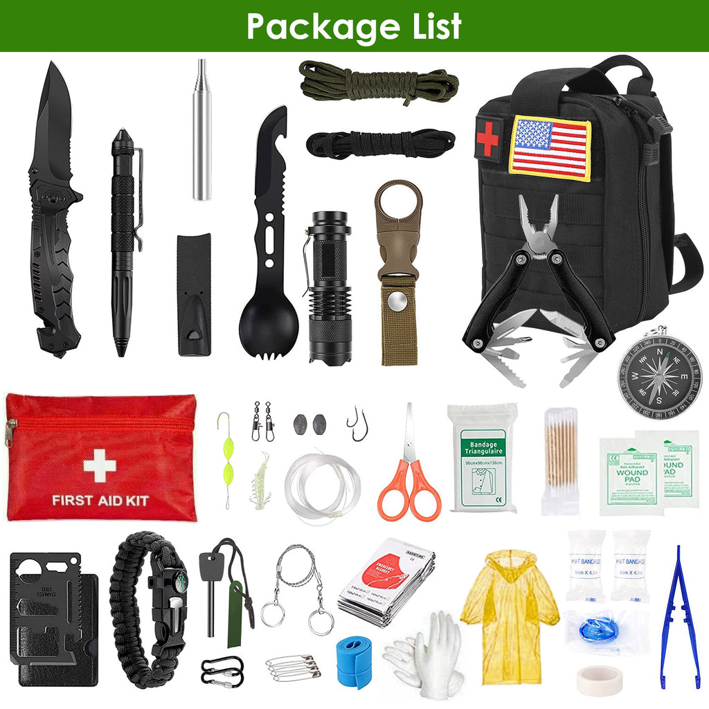 47Pcs Emergency Survival Kit For Hiking Hunting Disaster Camping Adventure