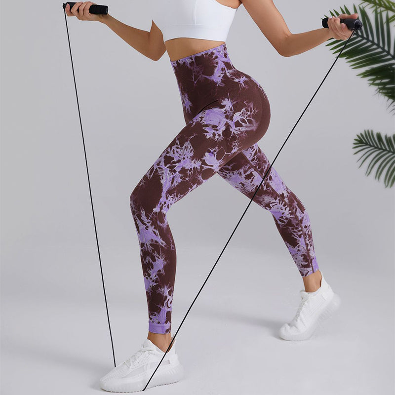 Tie-dye Printed Seamless High-waisted Hip-lifting  Fitness Leggings