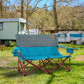 Oversized Camping Chair Folding Loveseat Camping Couch With Cup Holders & Thick Padding