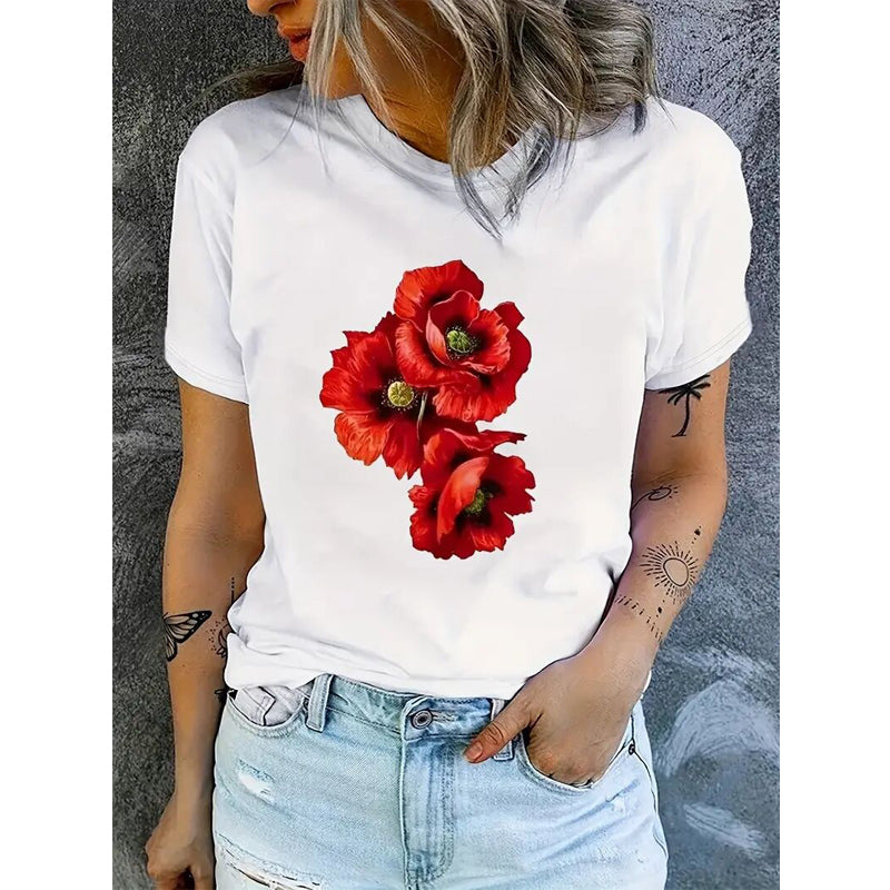 Red Floral Print Casual Top