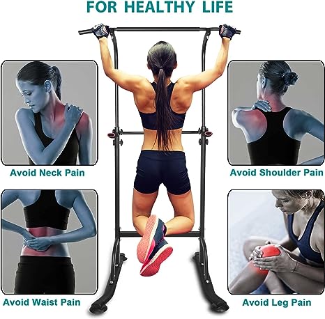 Power Tower Workout Height Adjustable Multi-Functional Dip Station Pull Up Bar, For Home Gym