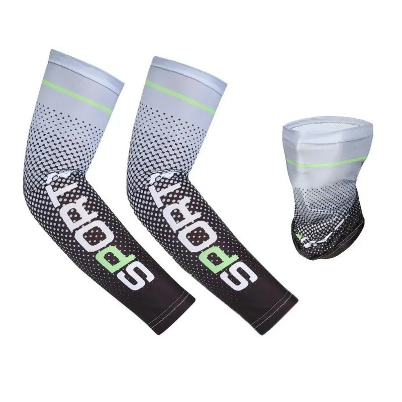 UV Resistant Ice Silk Cooling Set - 1 Pair Arm Sleeves 1 Face Mask Scarf