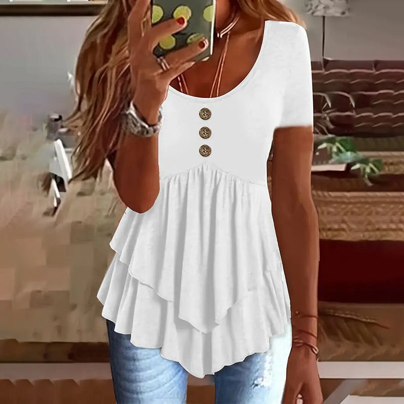 Tunic Top Casual Loose Fit Crew Neck Summer Blouse