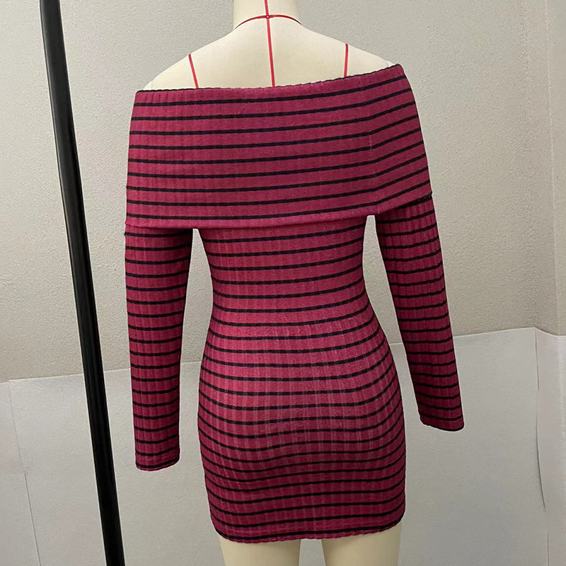 Striped Off-Shoulder Bodycon Sexy Mini Dress