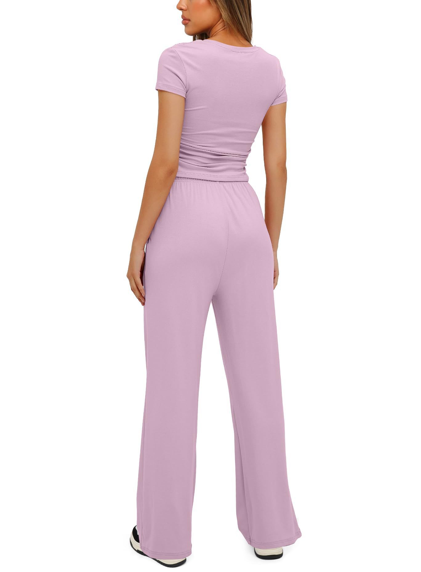 Premium High-Quality 2-Piece Yoga Set: Short Sleeve Top & Wide-Leg Pants
