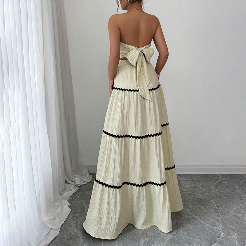 2-Piece Set Strapless Tube Top & Flared Ruffle Skirt