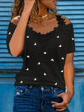 New Summer Lace Heart Print Top