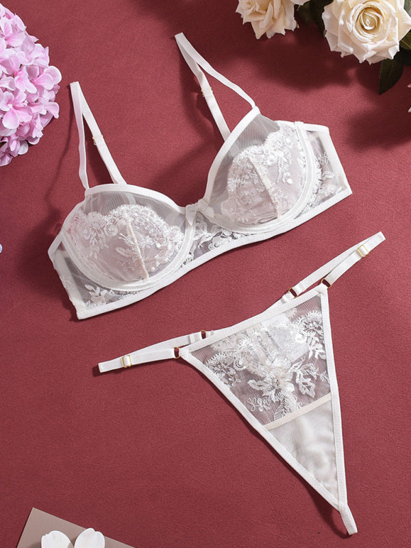 Lace Embroidered Bra Sexy Lingerie 4-piece Set